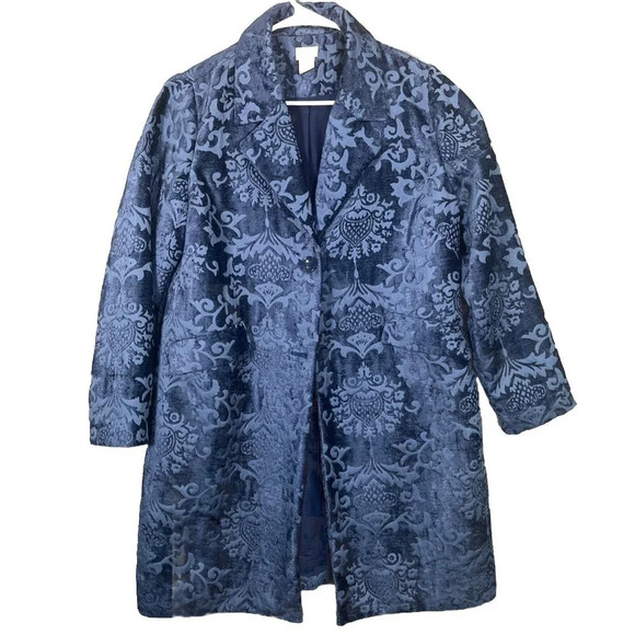 CHICO'S Chenille Jacquard Jacket Size 1 Petite/ Small Mid Length Trench Winter - Picture 1 of 7